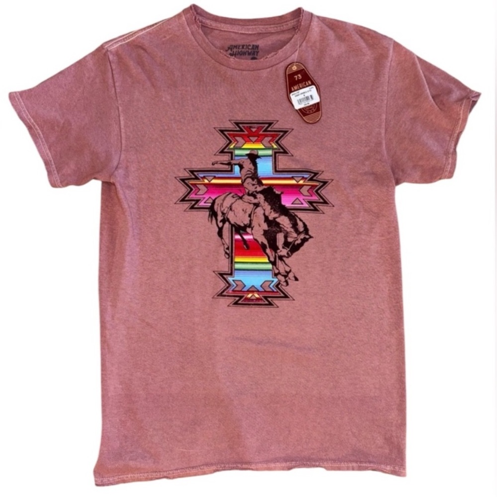 NWT Pink vintage American Highway western cowboy Graphic T-Shirt
